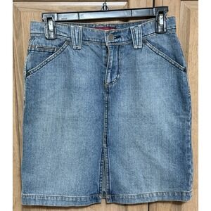 So Denim Jean Skirt Women's Juniors Size 1 Blue Front Slit 5 Pockets Classic